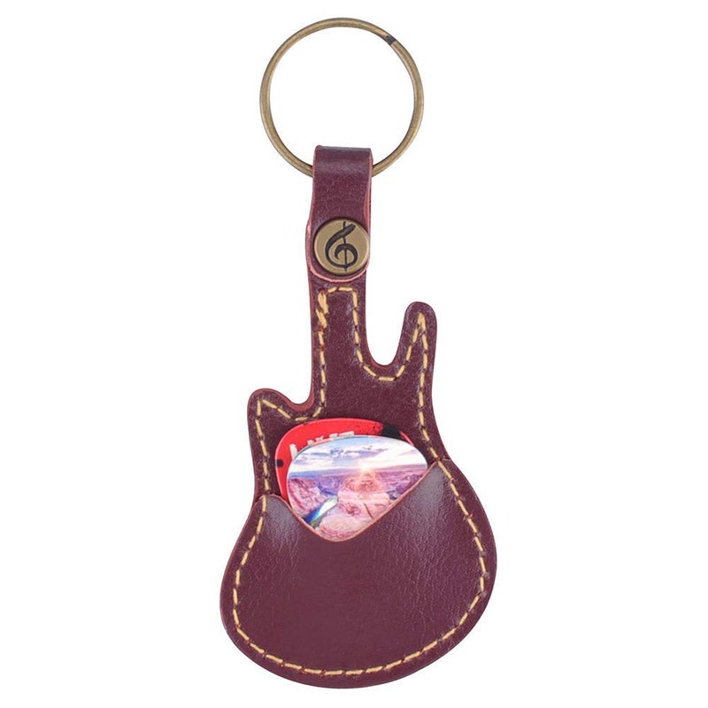 KingPoint Leather Guitar Picks Case with Keychain & 5 Pcs Plectrums - Coffee Color - Image 1